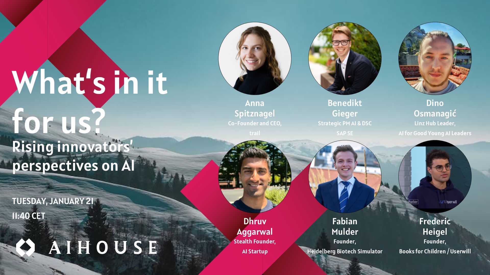 Group photo outside AI House during WEF 2025